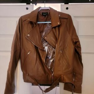 New, never worn Zenana XL camel color vegan leather motto jacket runs small